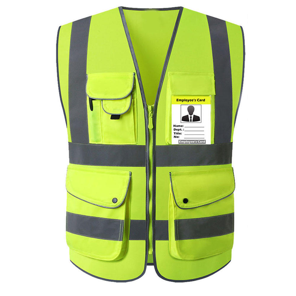 Security Safety Vest With Zipper High Visibility Reflective Vest Road Construction Security Jacket Safety Vest With Pocket