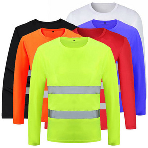 High Visibility Fluorescent Long Sleeve Quick Dry Hi Vis Workwear Custom Construction Men Work Wear Reflective Safety T Shirt