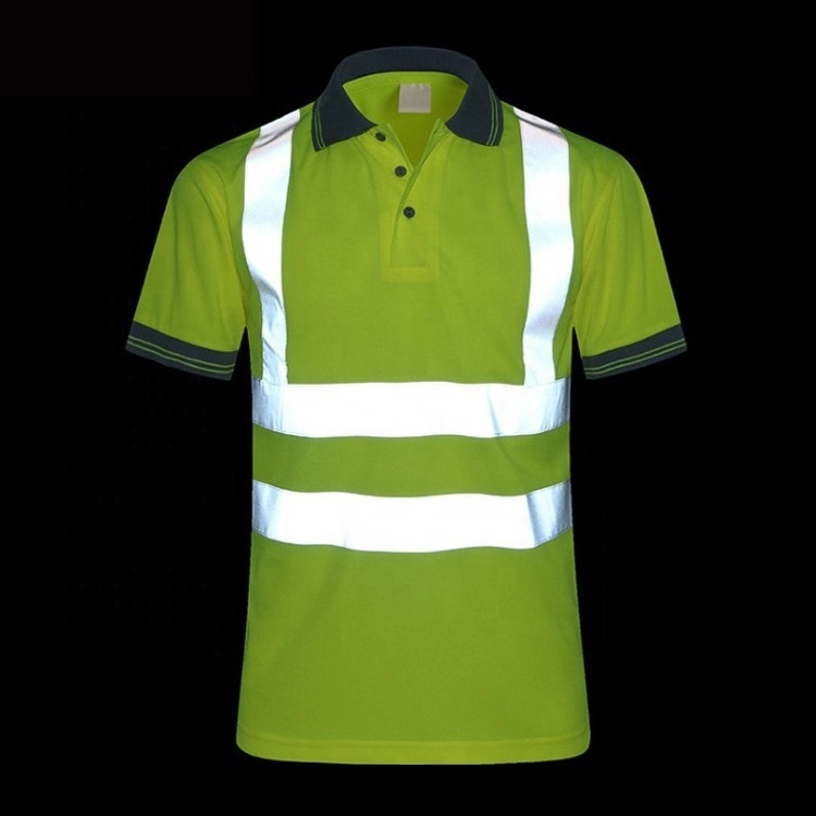 Custom Logo Hi Visible Polo T-Shirts Reflective Material Safety Work Wear Construction Mens Reflective Safety Clothing