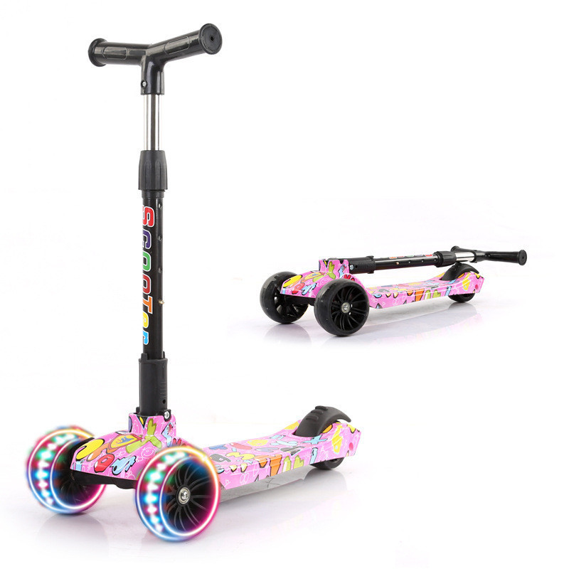 Child Scooter Folding Kick Scooter Adjustable Height Skateboard For Kids With LED Light Outdoor Kids Foot Scooter