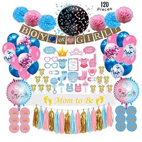 Gender Reveal Party Supplies (120 PCS) by Serene Selection Baby Shower Decorations Kit Confetti Pink Blue Balloons and otheritem