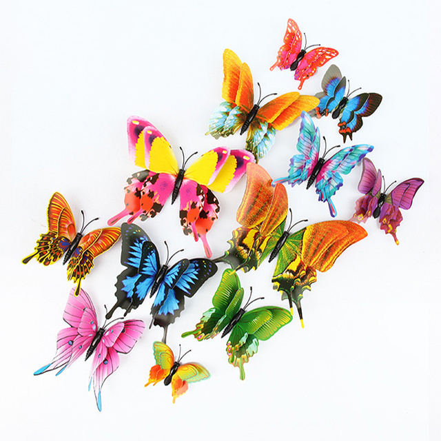 12 PCS/Set  3 D Butterfly Wall Decals Stickers Decoration for Wedding Paper Butterflies Cup Card Festival Party Art Decorations