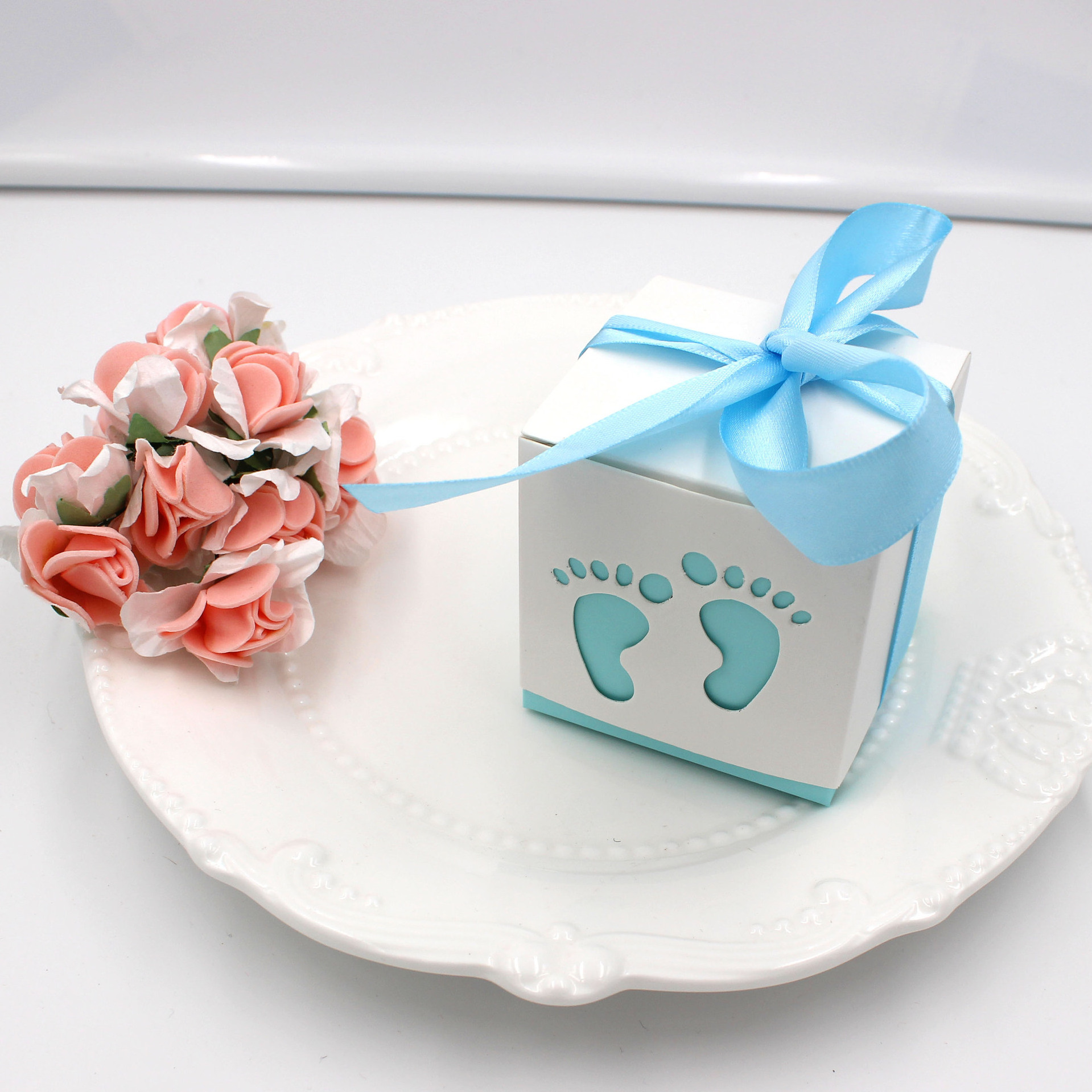 Baby Shower Baby Foot Candy Box Laser Cut-out Baby Shower Favor Gift Candy Box Gift Boxes For Boy Girl Birthday Party