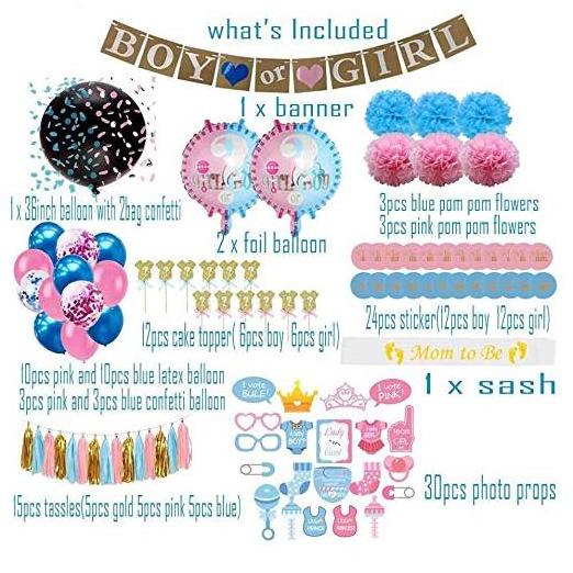 Gender Reveal Party Supplies (120 PCS) by Serene Selection Baby Shower Decorations Kit Confetti Pink Blue Balloons and otheritem