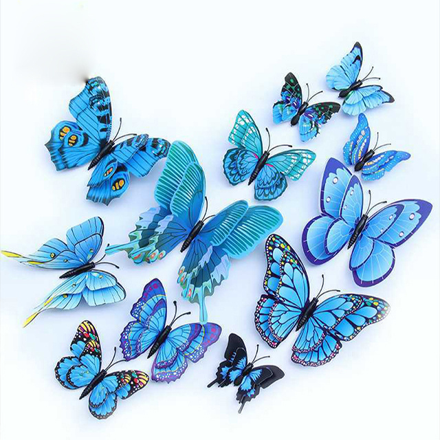 12 PCS/Set  3 D Butterfly Wall Decals Stickers Decoration for Wedding Paper Butterflies Cup Card Festival Party Art Decorations