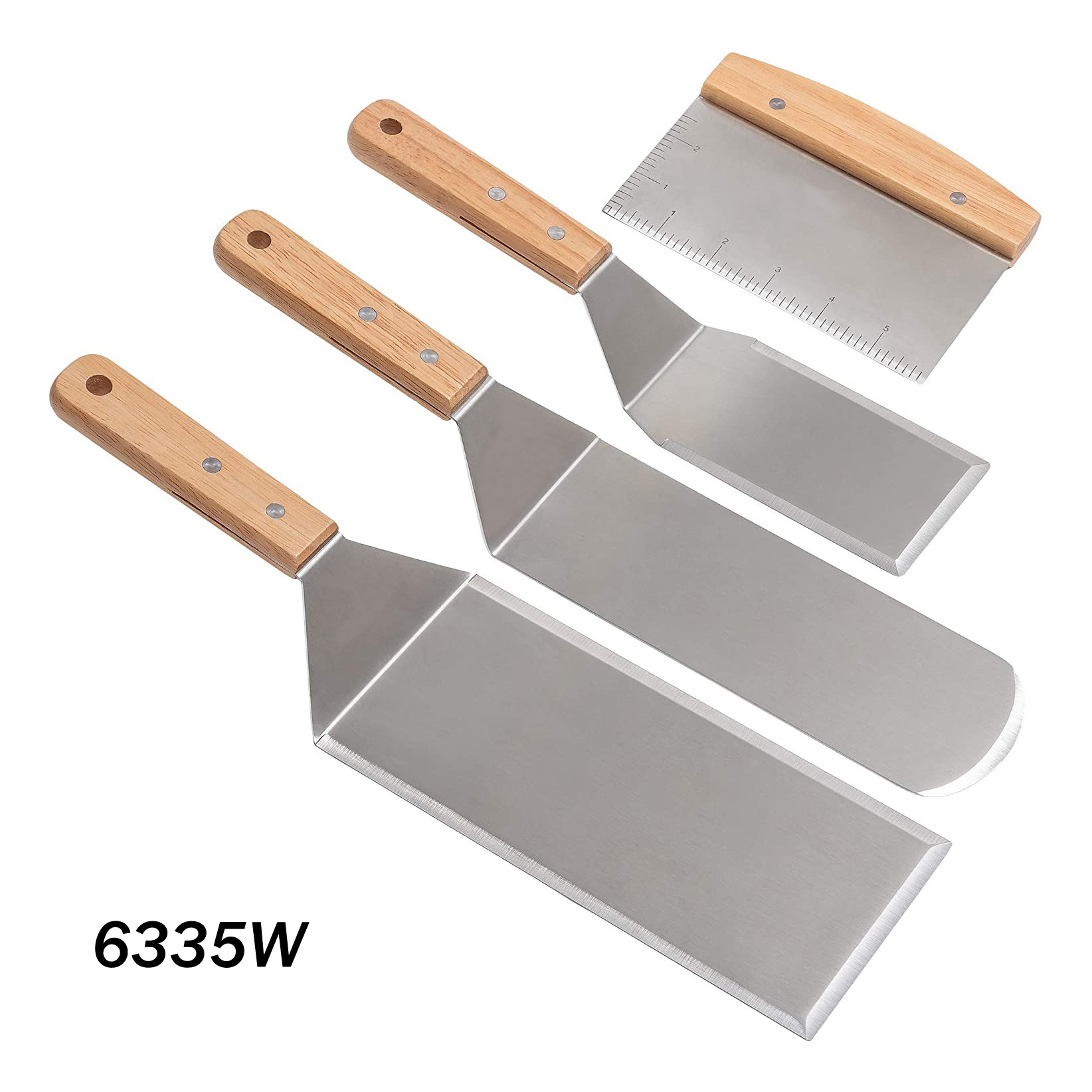 2023 Top Seller Stainless Steel Teppanyaki Spatula Set Griddle Scraper Flat BBQ Spatula Pancake Flipper Hamburger Turner