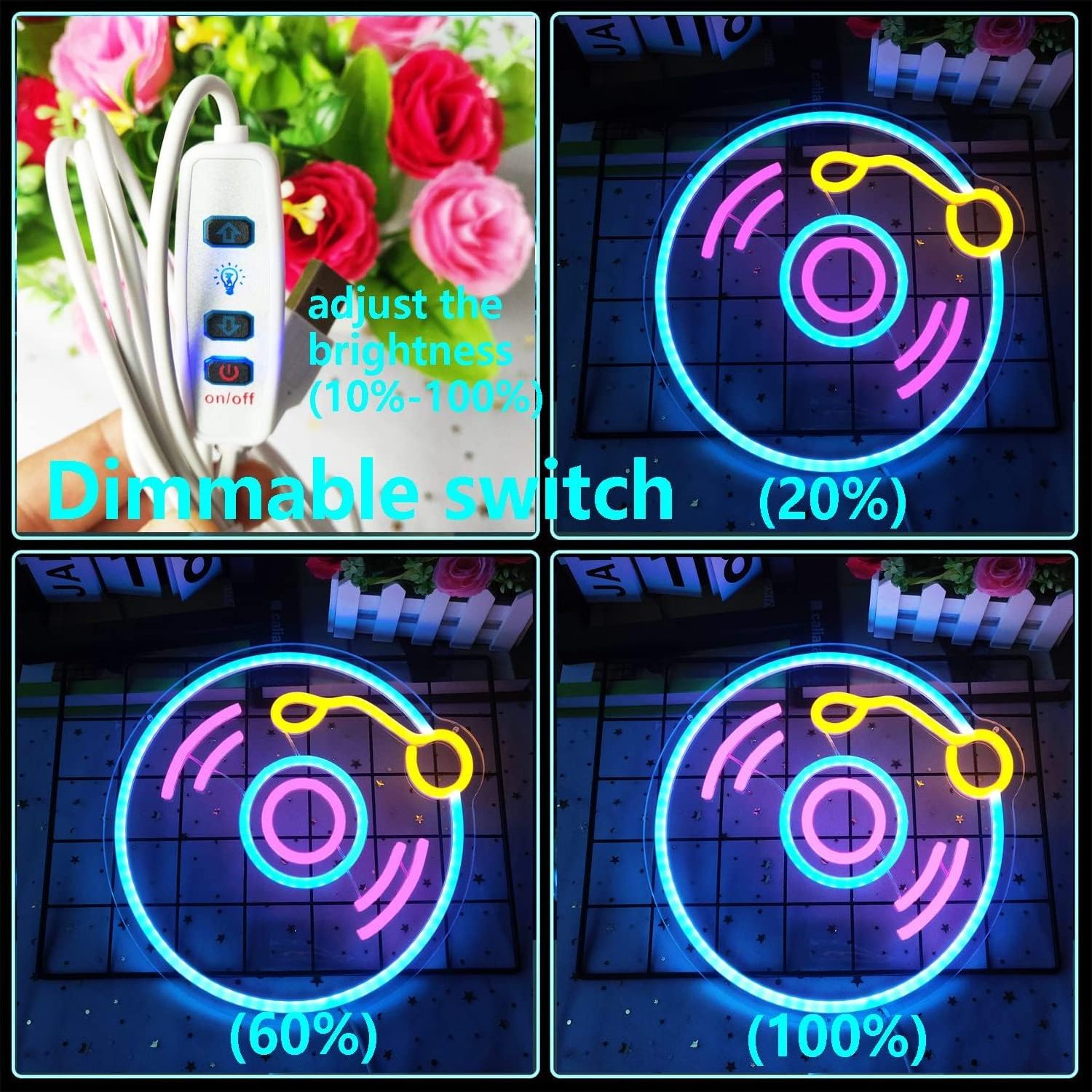 Dimmable Music Neon Light Sign Record Neon Sign Art for Bedroom Bar Birthday Christmas-Hotel Recording Wall Decor Neon Sign