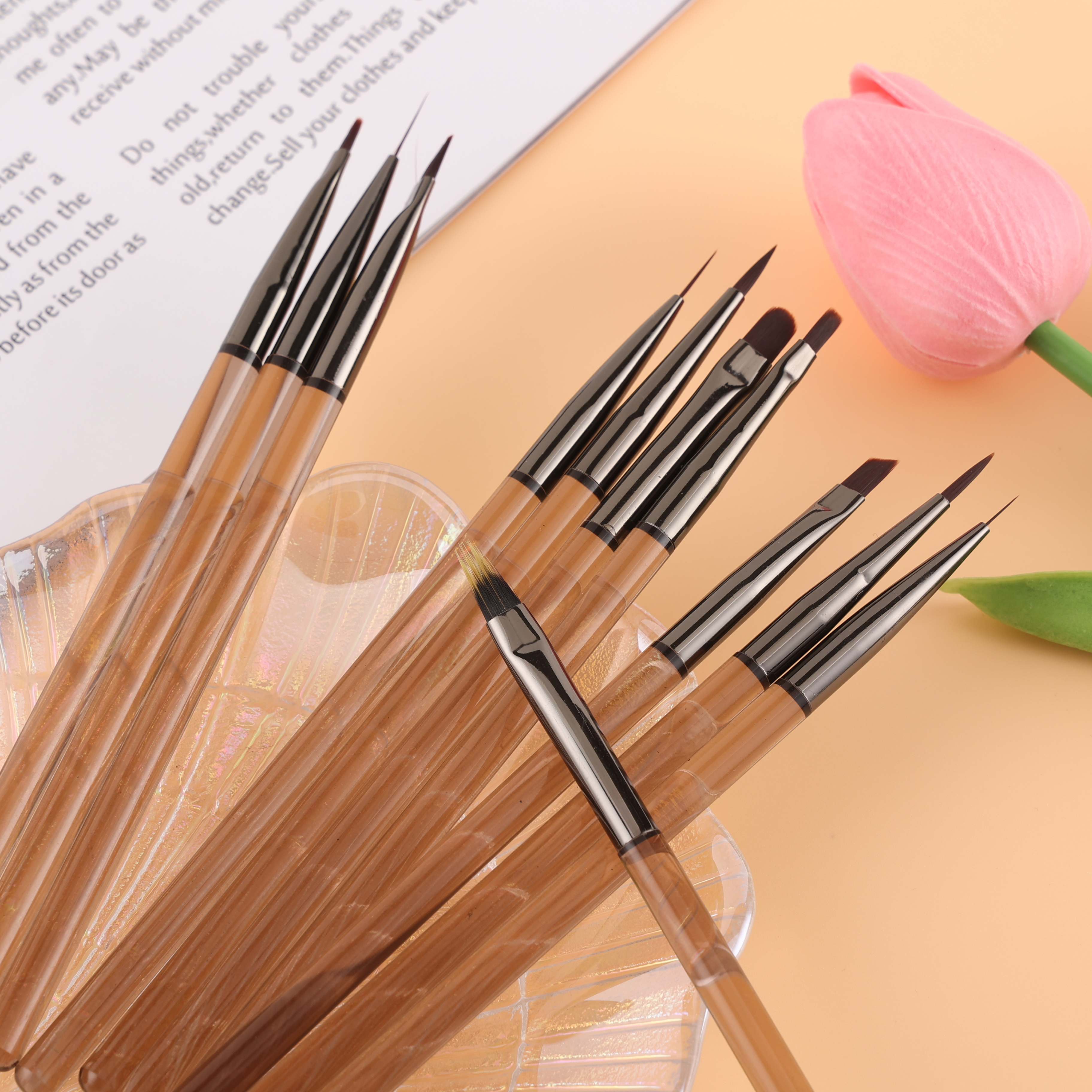 Faria Professional customization high quality Brown Handle UV Gel Nylon acrylic Art Brush Liner Brush on nail glue