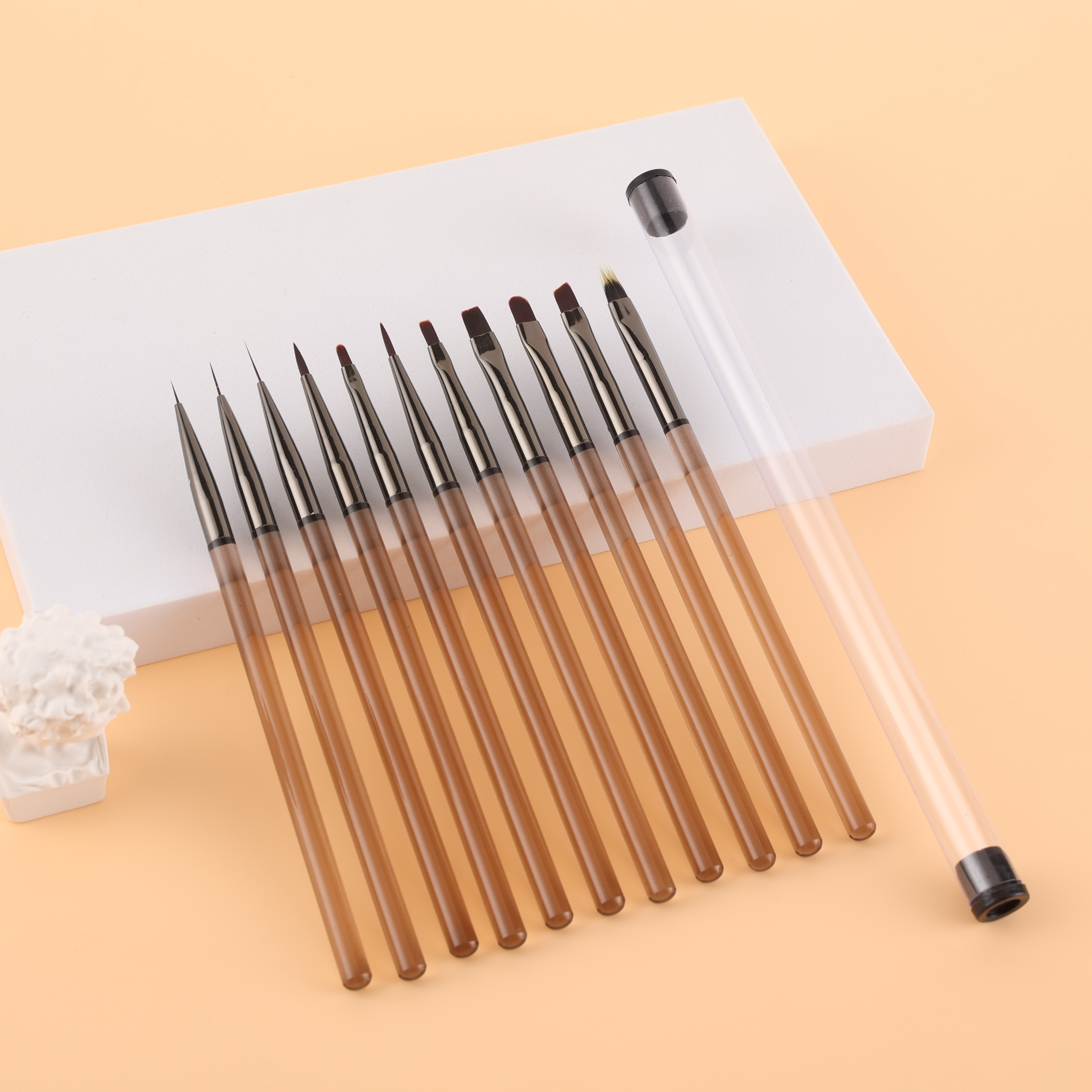 Faria Professional customization high quality Brown Handle UV Gel Nylon acrylic Art Brush Liner Brush on nail glue