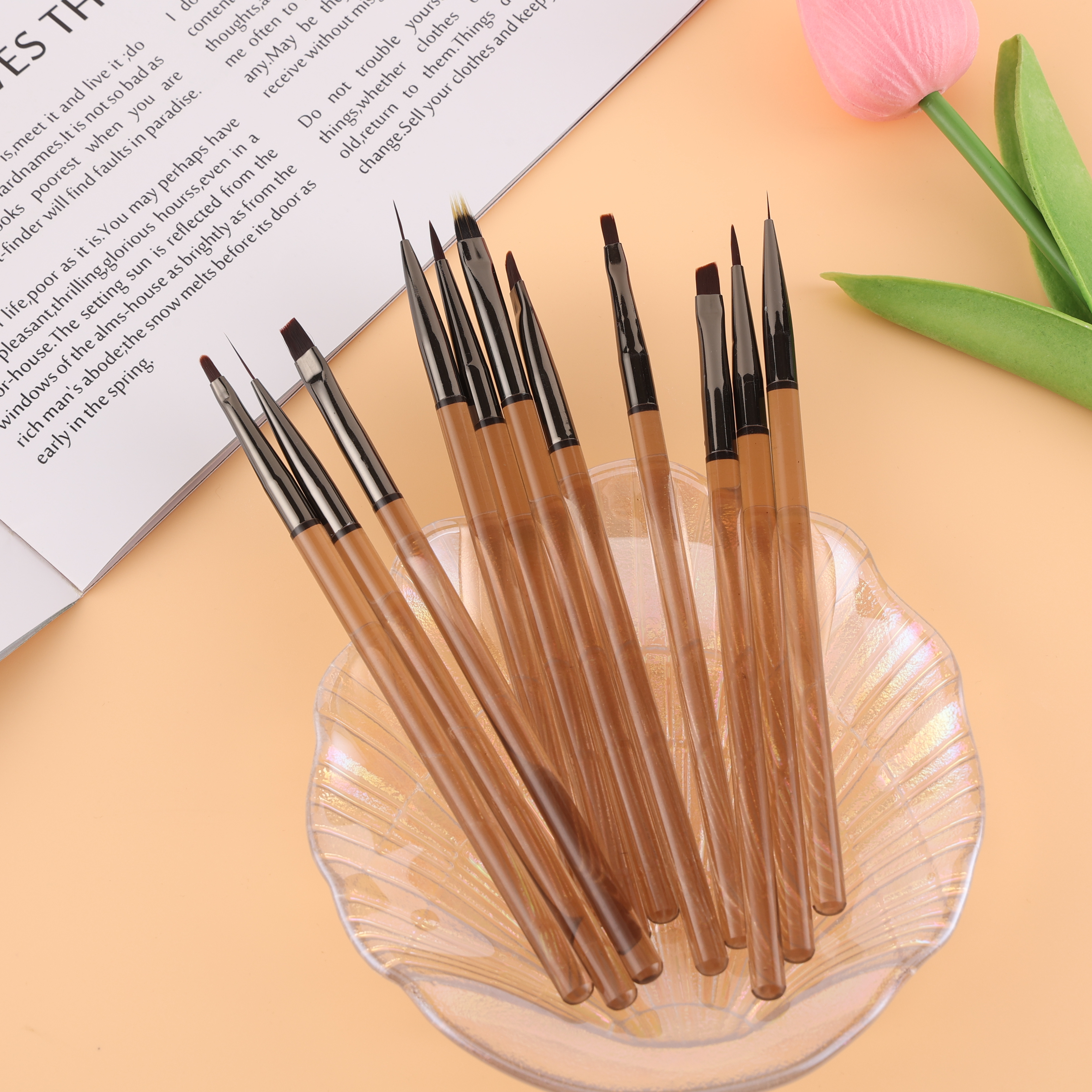 Faria Professional customization high quality Brown Handle UV Gel Nylon acrylic Art Brush Liner Brush on nail glue