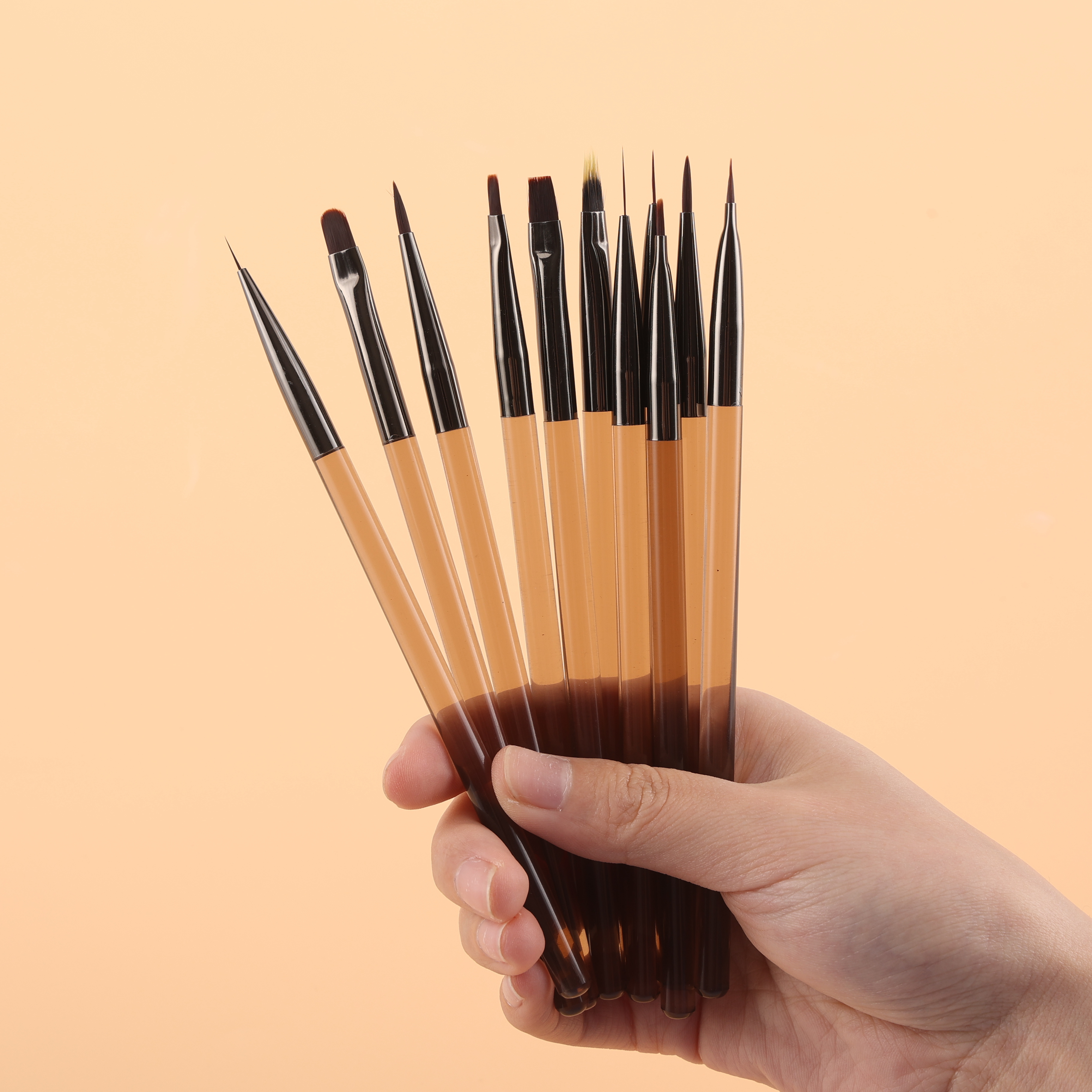 Faria Professional customization high quality Brown Handle UV Gel Nylon acrylic Art Brush Liner Brush on nail glue