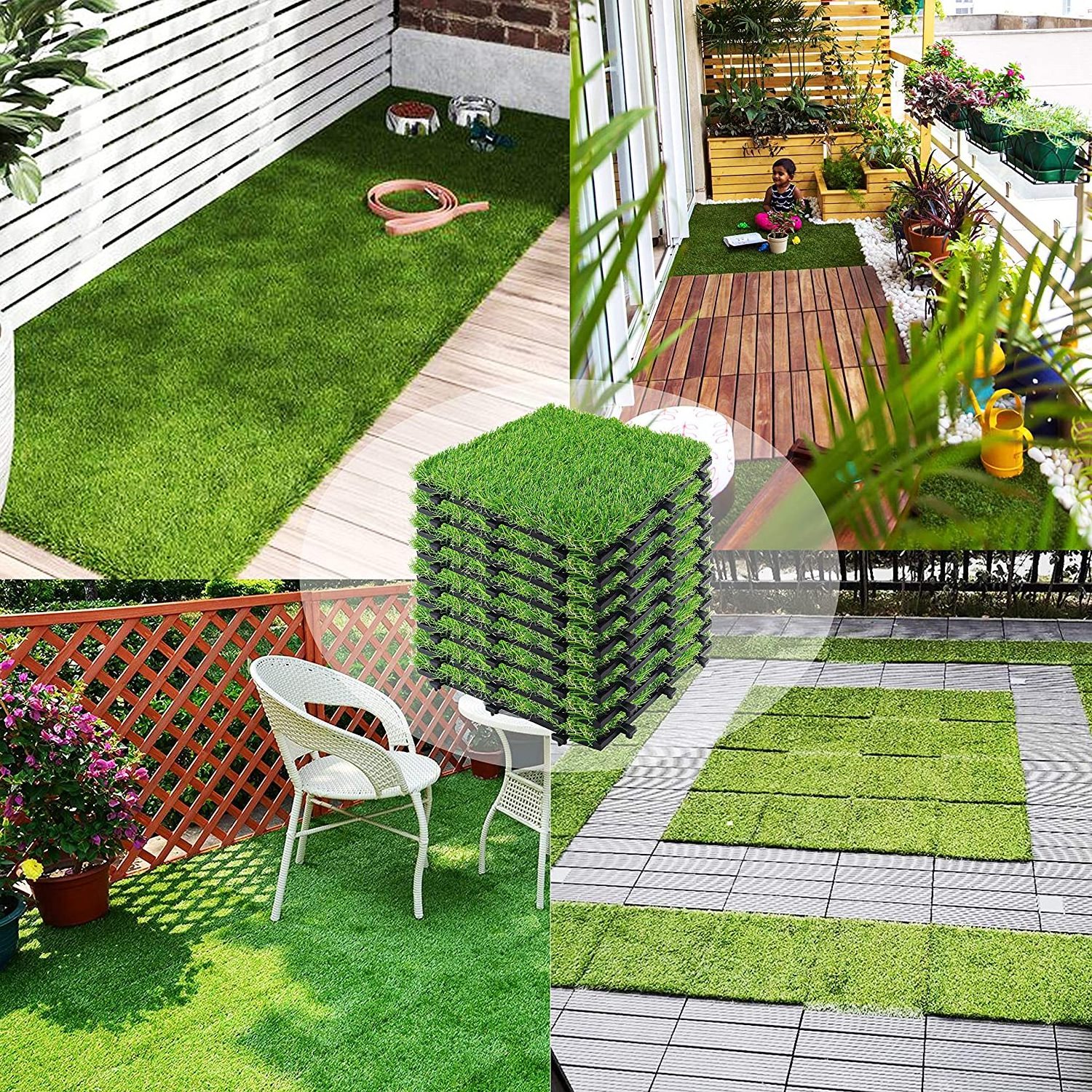 Artificial Grass Interlocking Tiles for Balcony and Garden Decoration Grass Floor Deck Tile