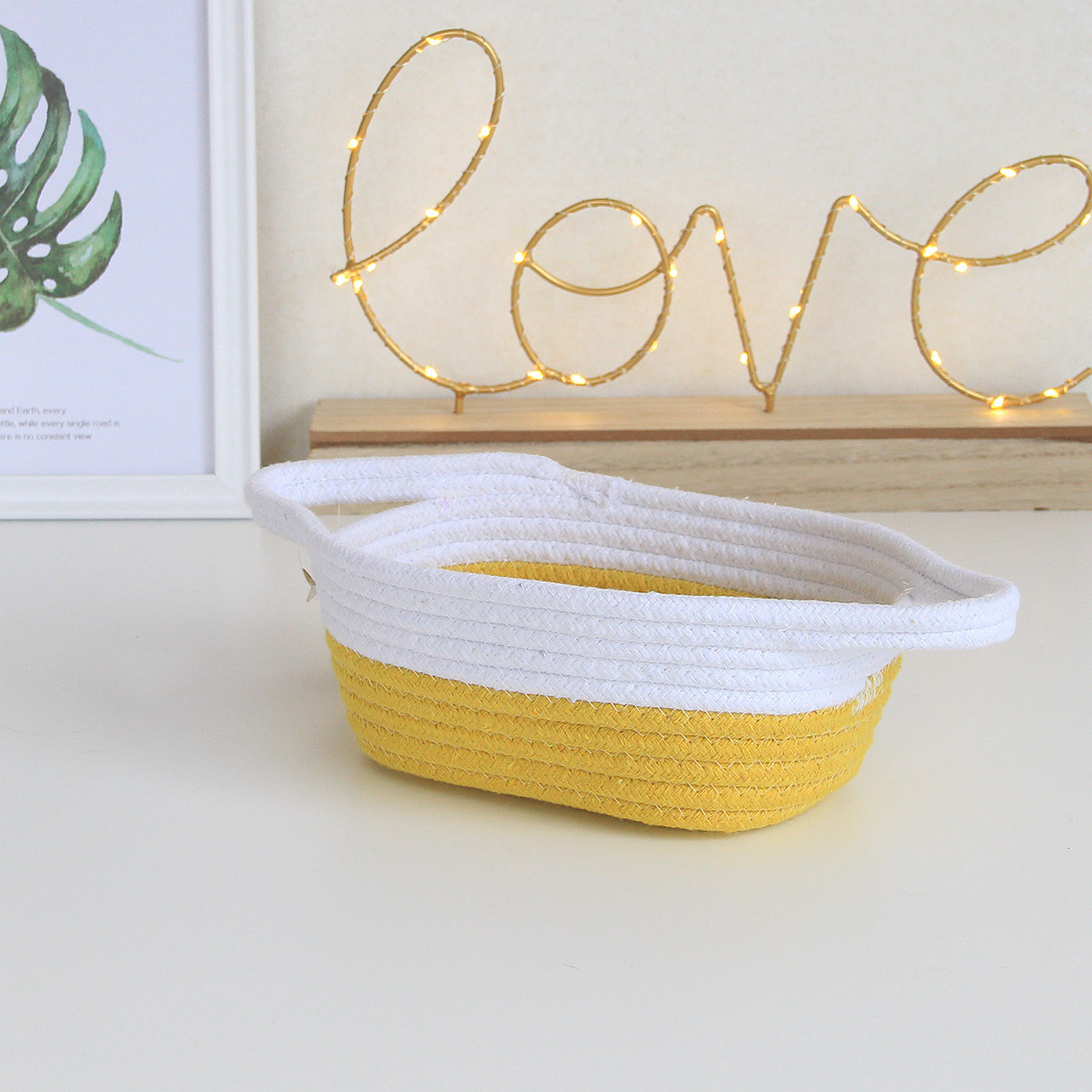 High Quality Nordic Desktop Cotton rope woven  basket Storage Basket organizer With Rope Handles