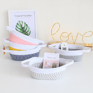 High Quality Nordic Desktop Cotton rope woven  basket Storage Basket organizer With Rope Handles