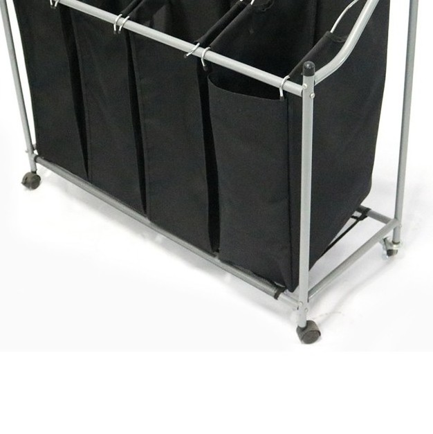 Black Heavy Duty Large Capacity 4 Bags Rolling Laundry Storage Cart on Wheels