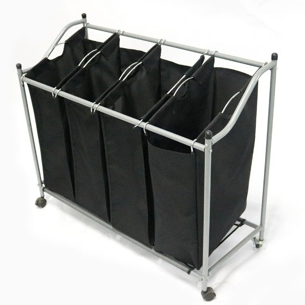 Black Heavy Duty Large Capacity 4 Bags Rolling Laundry Storage Cart on Wheels