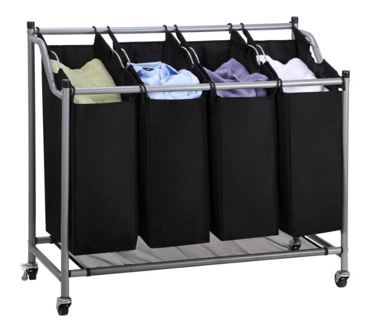 Black Heavy Duty Large Capacity 4 Bags Rolling Laundry Storage Cart on Wheels