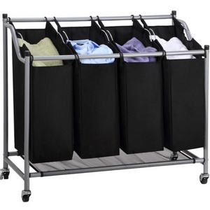 Black Heavy Duty Large Capacity 4 Bags Rolling Laundry Storage Cart on Wheels