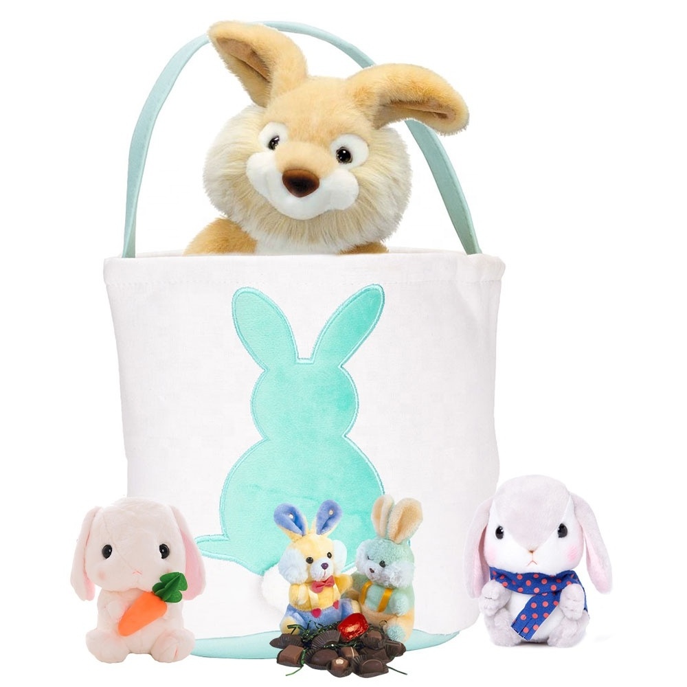 Personalized Customization Flock Printing  Easter Baskets Bunny Face Printing Easter Bag Buckets for Easter decoration