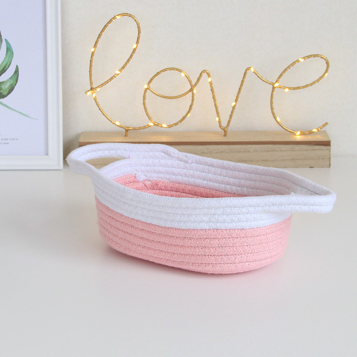 High Quality Nordic Desktop Cotton rope woven  basket Storage Basket organizer With Rope Handles