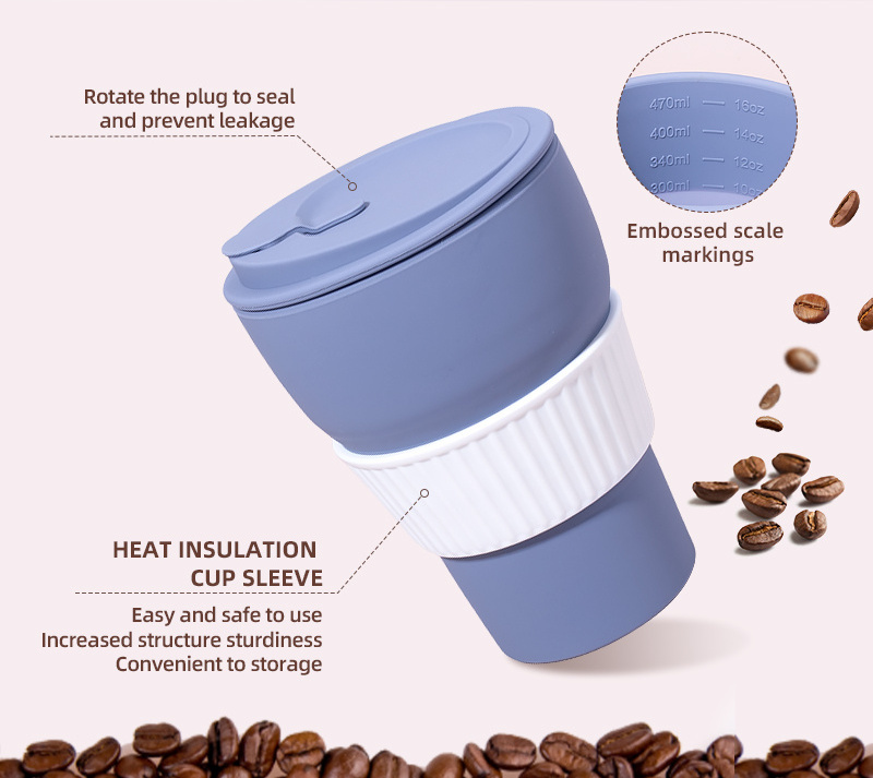 Outdoor Drink Mug Portable Mini Retractable Folding Silicone Collapsible coffee mug Travel Cup  Camping Coffee Cup with Lid