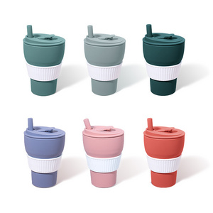 Outdoor Drink Mug Portable Mini Retractable Folding Silicone Collapsible coffee mug Travel Cup  Camping Coffee Cup with Lid