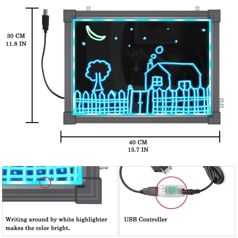 Neon LED Light Board, Flashing Illuminated Erasable Message Writing Sign with Remote and 8 Fluorescent Markers