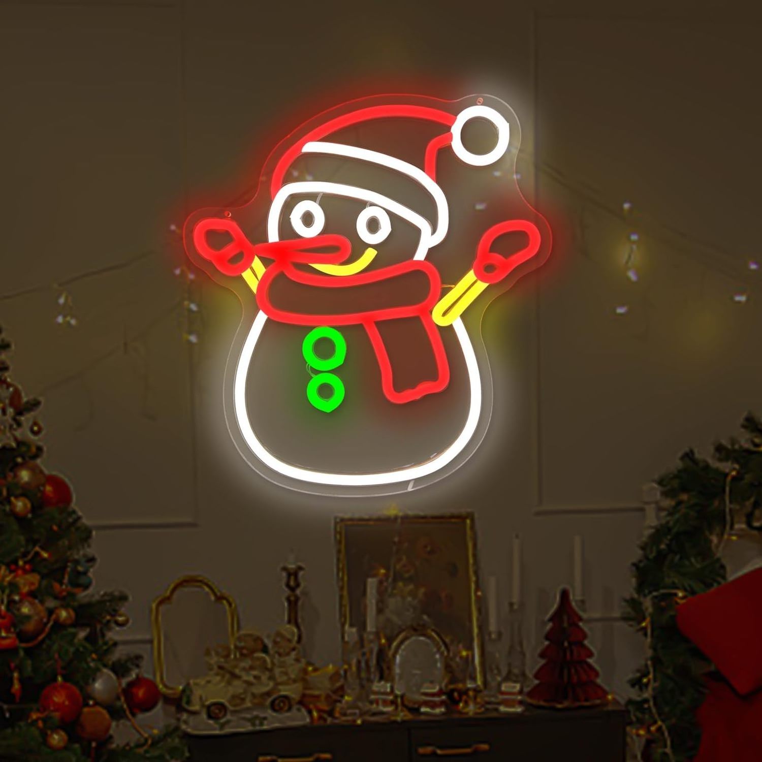 Snowman Neon Sign Dimmable Christmas Neon Lights Art Wall Led Neon Light Up Signs