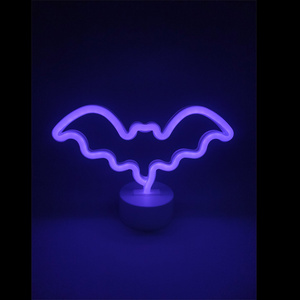 Bat Shape Neon Signs Night Lights Battery Operated Desk Table Lamp for Bedroom, Bar, Wall, Spooky Decor-Bat with Holder Base