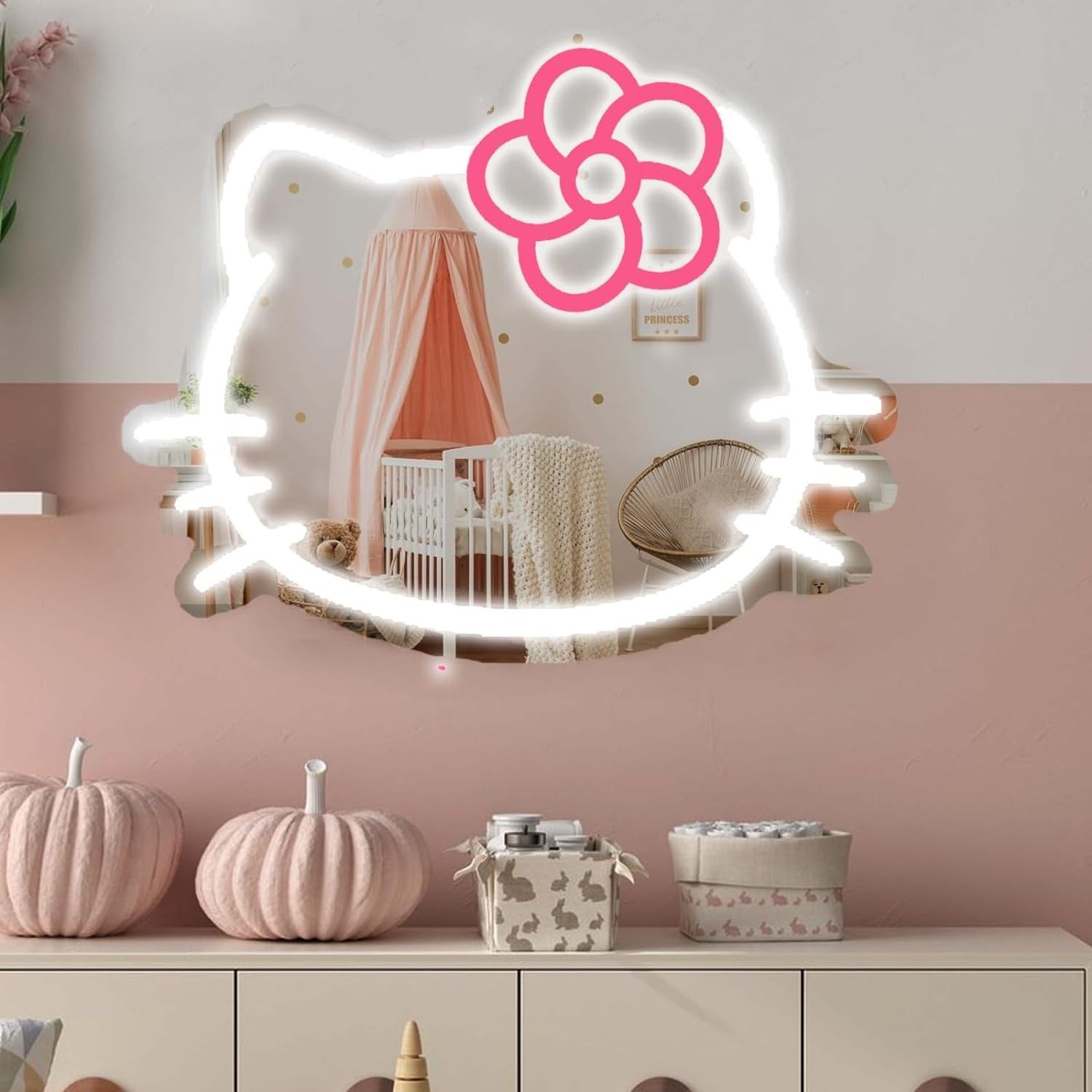 Cute Cat Mirror Neon Sign for Room Decor, Battery Operated & Adjustable Brightness Neon Sign