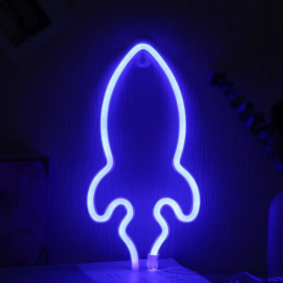 Space Ship Hanging Usb Battery Operated Neon Light Night Lamp Led Rocket Neon Sign For Wall Gaming Room Party Bar Decoration