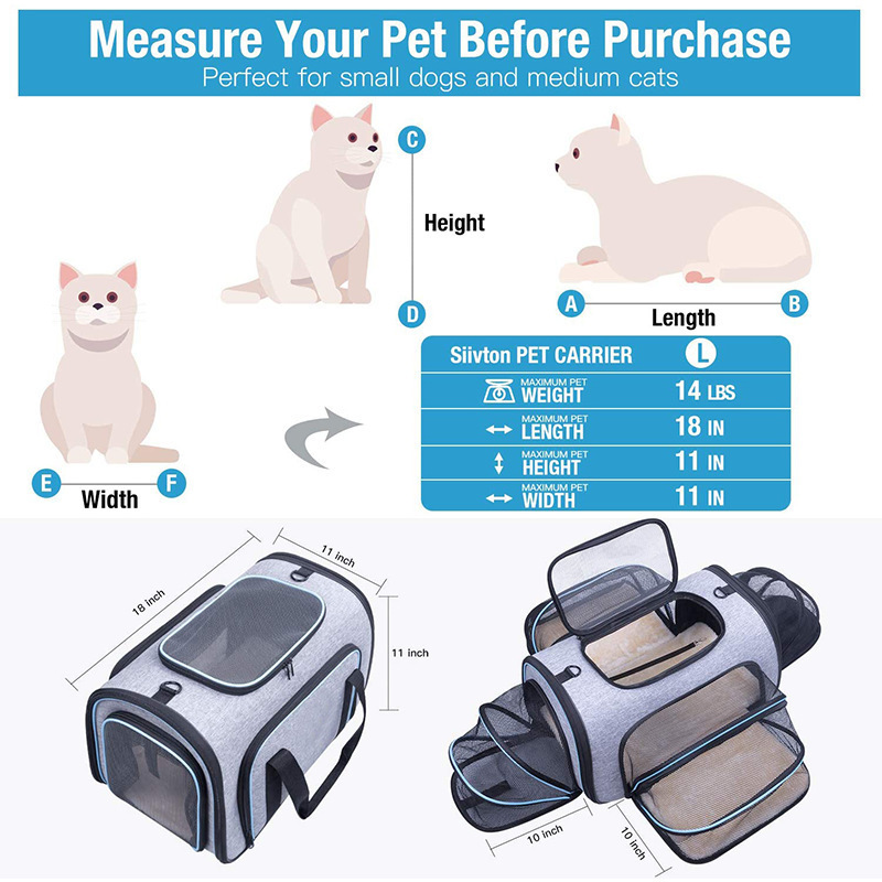 OEM Larger Travel Dogs Cat Pet Carrier Backpack Customized Foldable Expandable Pet Carrier Duffel Tote Cat Traveling Bag