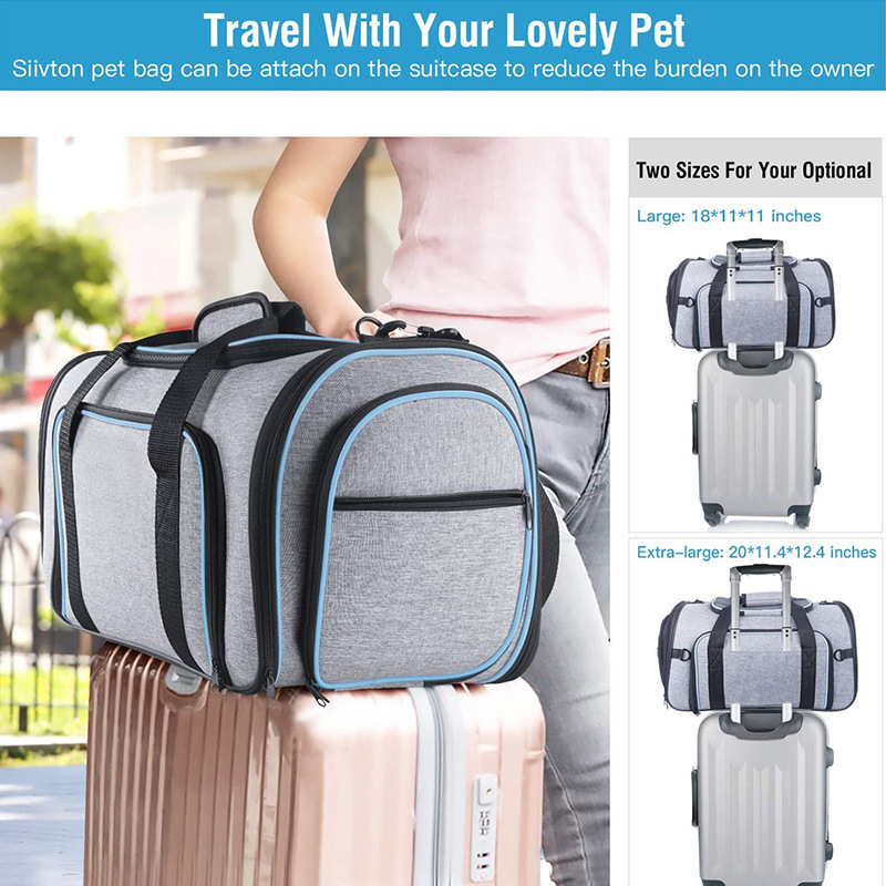 Outdoor Larger Travel Dogs Cat Pet Carrier Backpack Customized Foldable Expandable Pet Carrier Duffel Tote Cat Traveling Bag