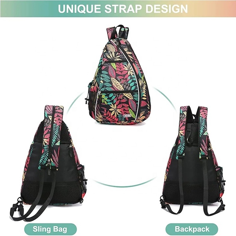 Custom Colored Leaves Durable Sports Large Capacity Waterproof Pickleball Sling Bag Pickleball Tennis Backpack For Women Men