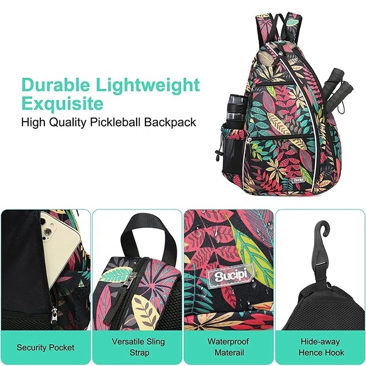 Custom Colored Leaves Durable Sports Large Capacity Waterproof Pickleball Sling Bag Pickleball Tennis Backpack For Women Men