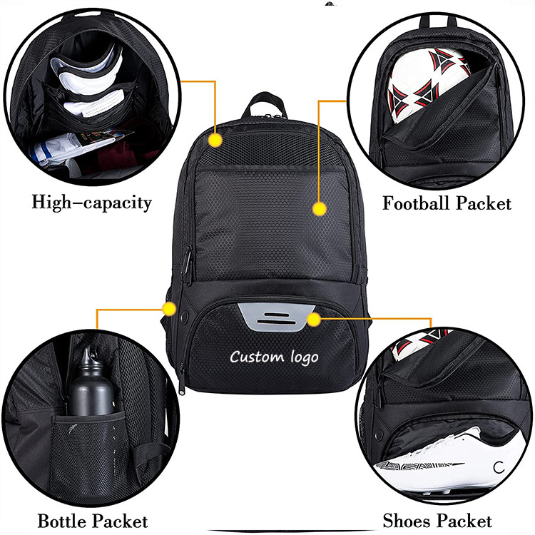 Custom logo bagpack gym sports youth soccer ball back pack basketball football bag with shoe compartment