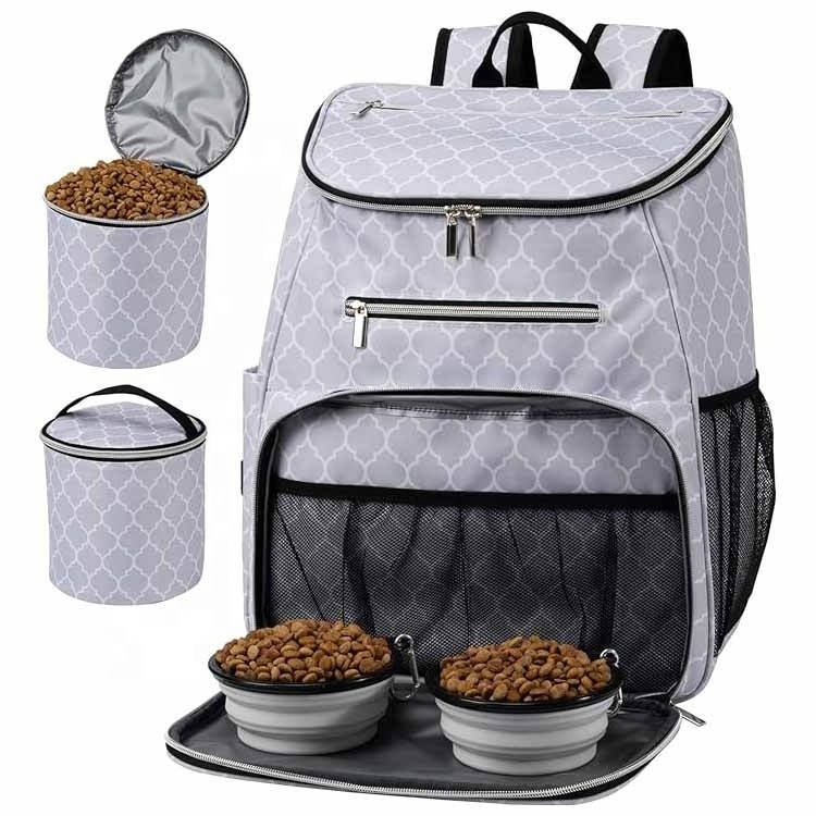 Custom Weekend Away Dog Bag Food Travel Bag with Food Container and Bowls Travel Pet Dog Backpack Bag Pet Carrier Backpack