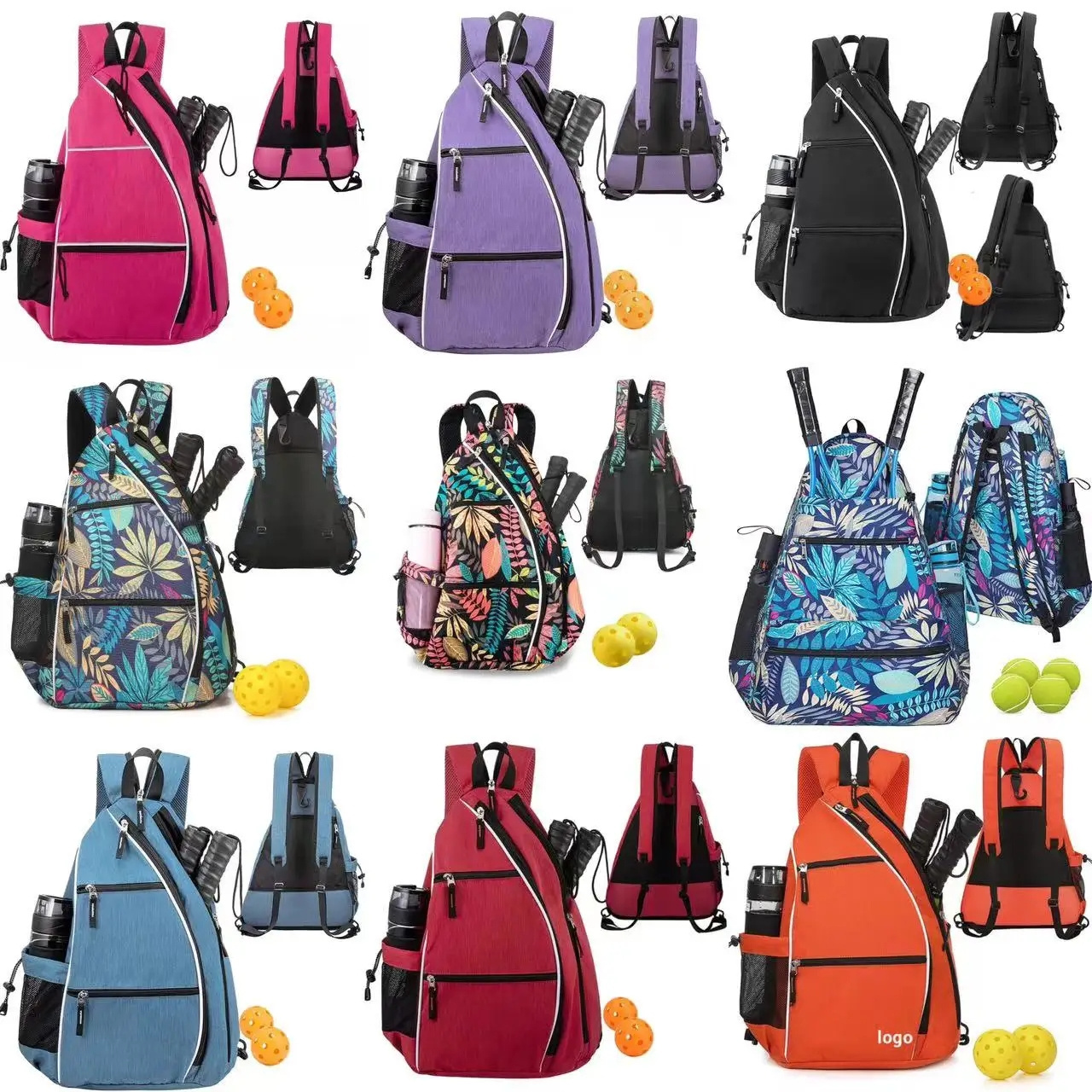 Custom Colored Leaves Durable Sports Large Capacity Waterproof Pickleball Sling Bag Pickleball Tennis Backpack For Women Men