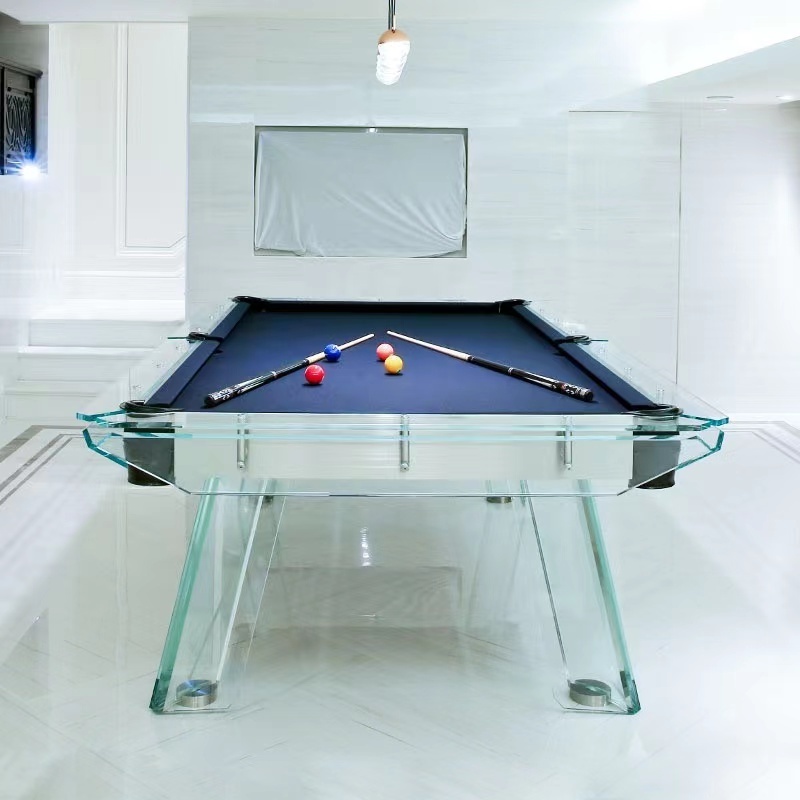 2023 New design Modern style High grade stainless steel 8ft 9ft crystal glass billiards pool table for sale