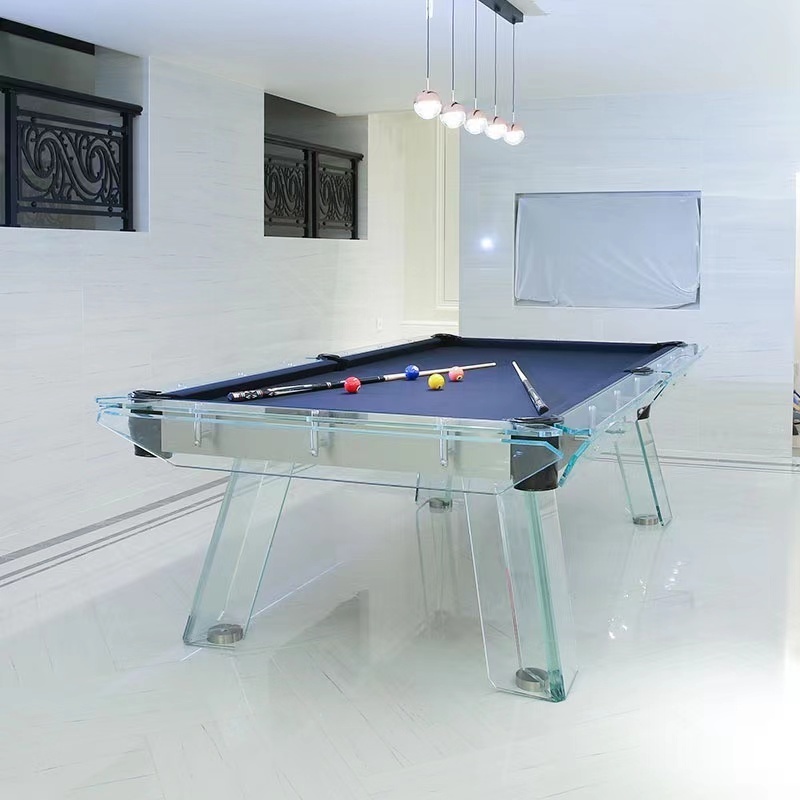 2023 New design Modern style High grade stainless steel 8ft 9ft crystal glass billiards pool table for sale