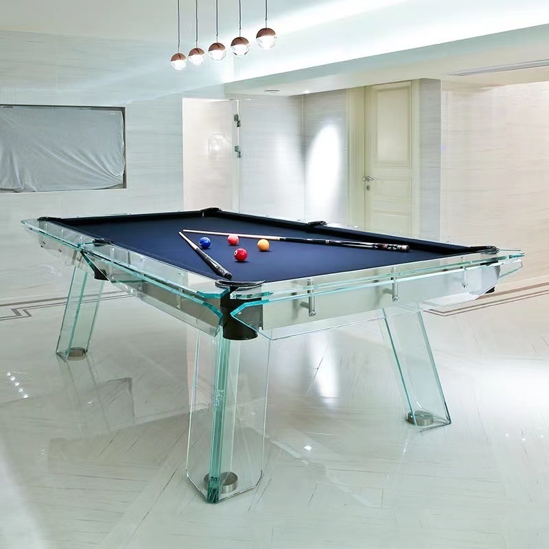 2023 New design Modern style High grade stainless steel 8ft 9ft crystal glass billiards pool table for sale