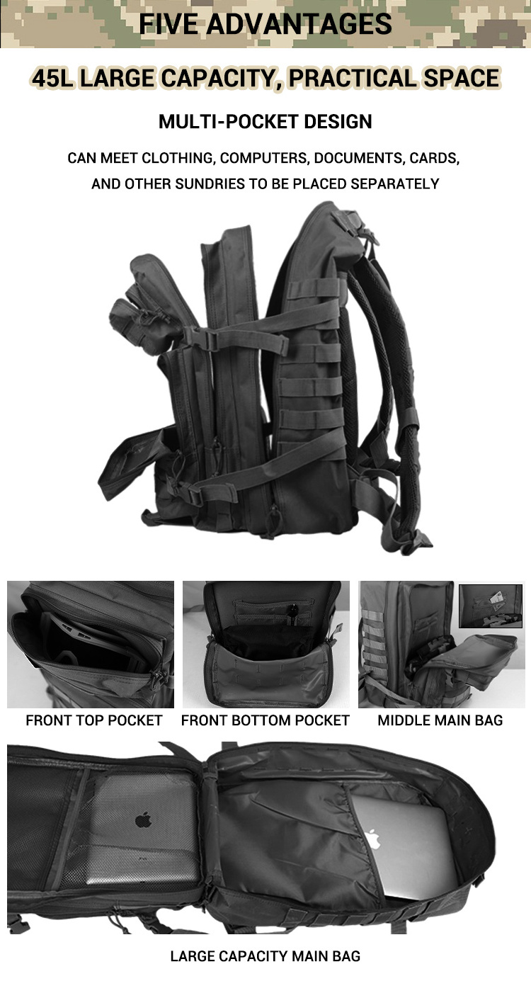 Wholesale Custom Gym Hiking Back Pack Backpacks Rucksack Hunting Mochilas Taticas 45L Molle Tactical Backpack Bags For Men