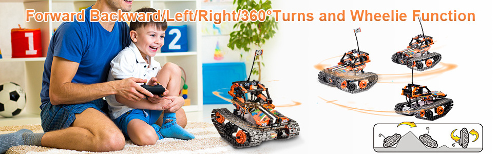 Flytec Building Toys 392 Pcs Science Learning Educational Building Blocks DIY 3 in 1 Tracked Racer RC Car Tank Robot Toys KIT