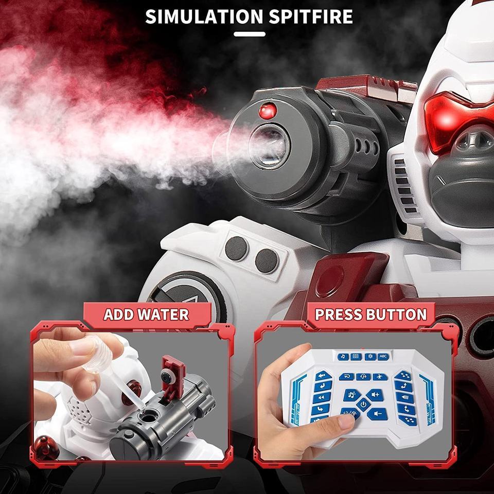 Flytec 2.4Ghz Intelligent Spray Gorilla Robot Toy Remote Control and Gesture Sensing Robot Programable Simulation Spray Flame