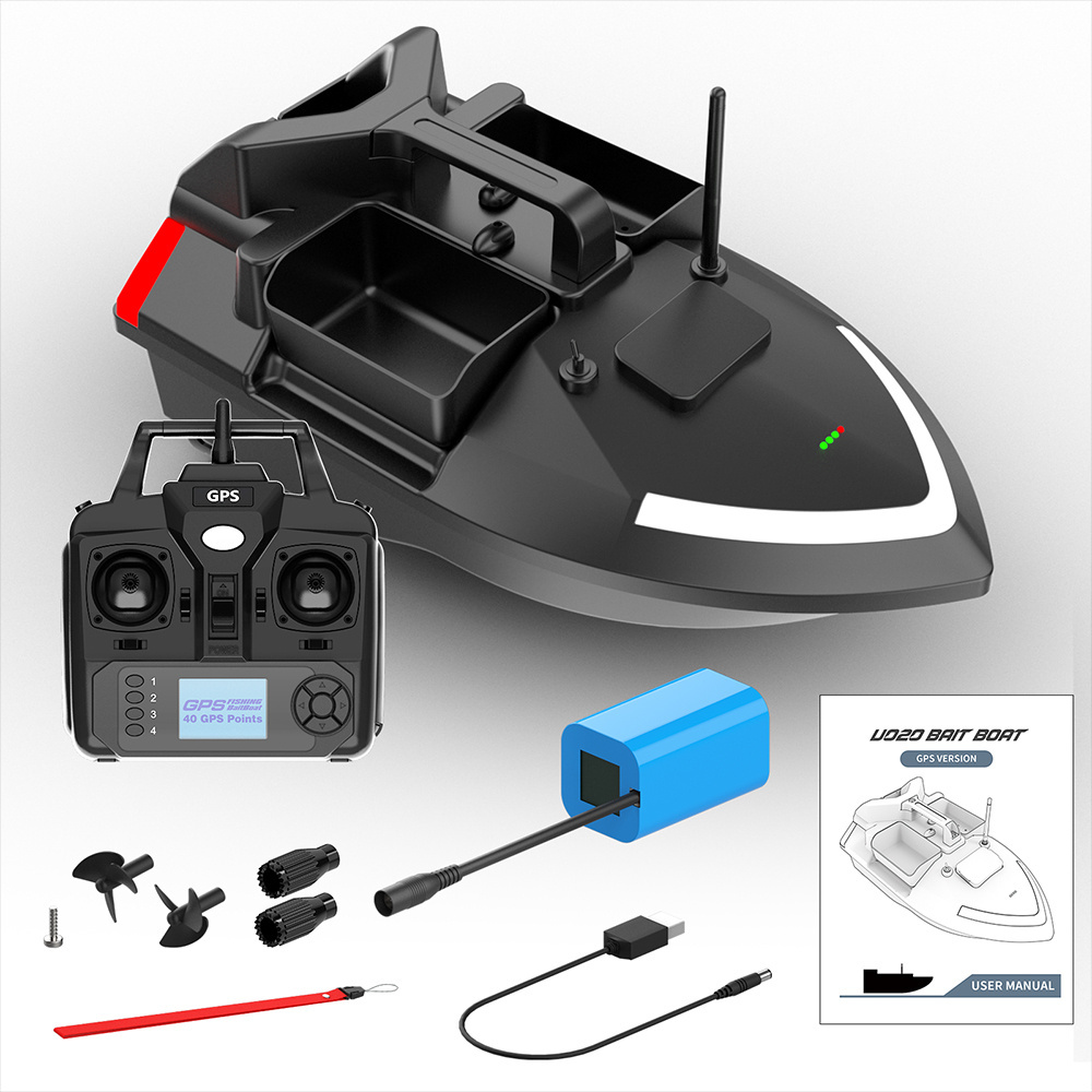 Flytec V020 High Speed 500m GPS RC Bait Boat Intelligent 40 Positioning Points 3 Hoppers Fishing Bait Boat With LED Light