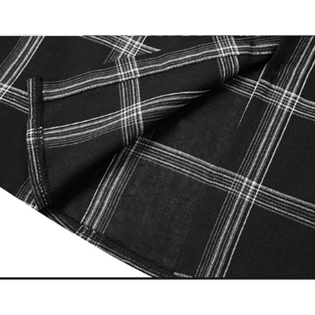 High Quality Casual Plaid Pattern Flannel Short Sleeve Shirts Cotton Spandex Black Check Shirts For Mens