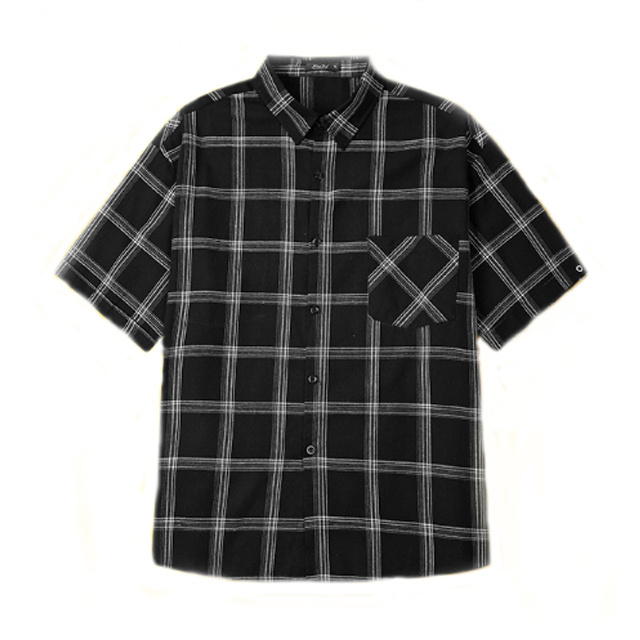 High Quality Casual Plaid Pattern Flannel Short Sleeve Shirts Cotton Spandex Black Check Shirts For Mens