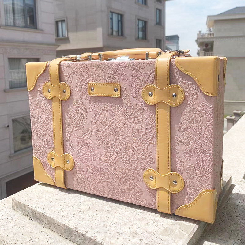 Straw woven makeup box double tray cosmetic suitcase with makeup mirror women's three-layer cosmetic case