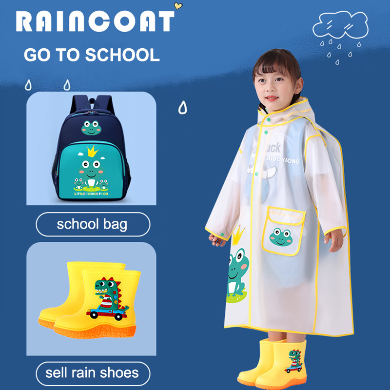 Kids Raincoats Waterproof Rainsuit Cartoon Dinosaur Rain Jacket Toddler Rainwear Poncho for Girls Boys 6-12 Years