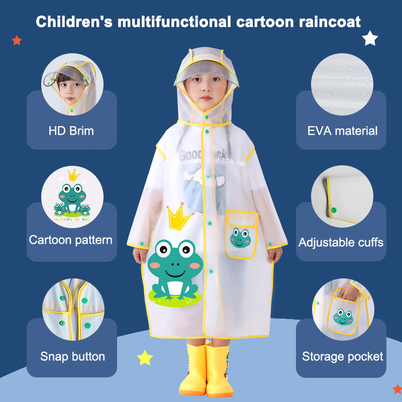 Kids Raincoats Waterproof Rainsuit Cartoon Dinosaur Rain Jacket Toddler Rainwear Poncho for Girls Boys 6-12 Years